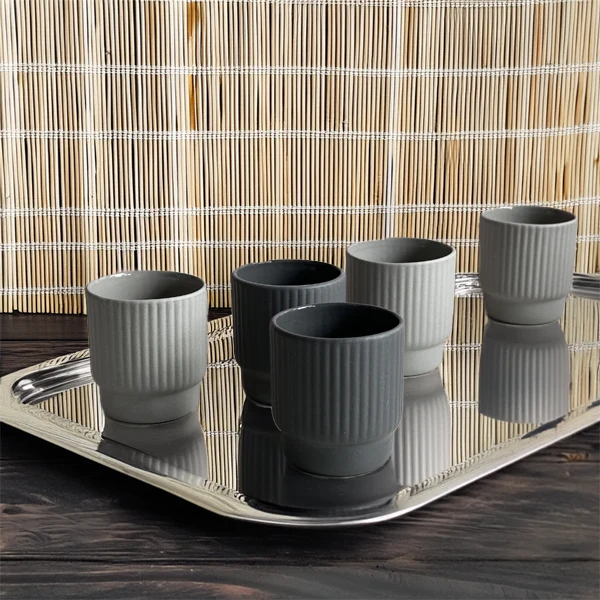 Ribbed Espresso Mug Light Grey - Image 4