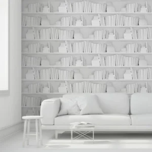 Bookshelf white wallpaper- Mineheart