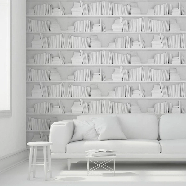 Bookshelf white wallpaper- Mineheart